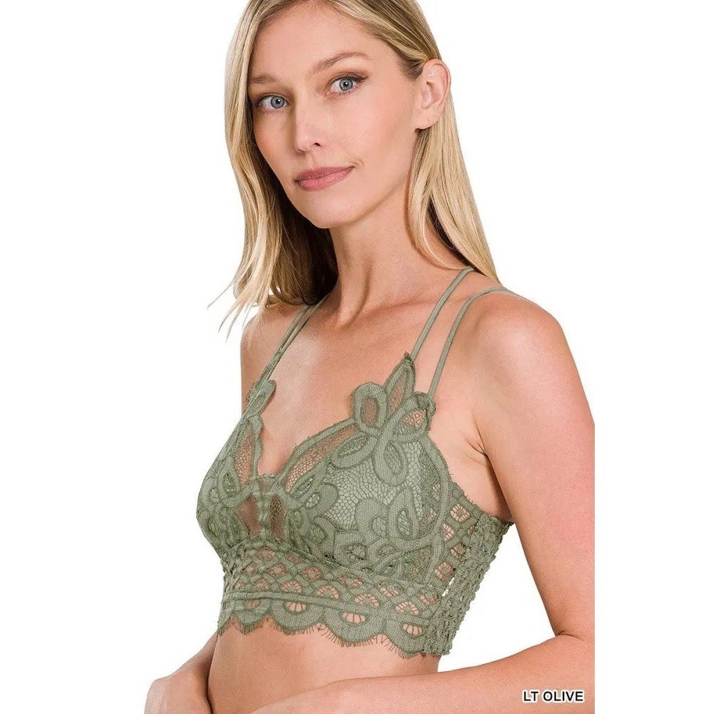 Crochet Lace Bralette Removable Pads‎ Cross Back Medium